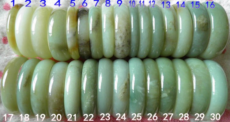 413组和田玉手镯颜色宽度对比图